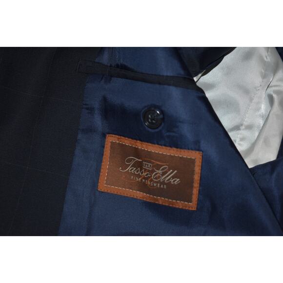 Tasso Elba Suit 2 Piece Mens Size Jacket 43 Reg Windowpane Plaid Pants 36 x 29 - Picture 12 of 14